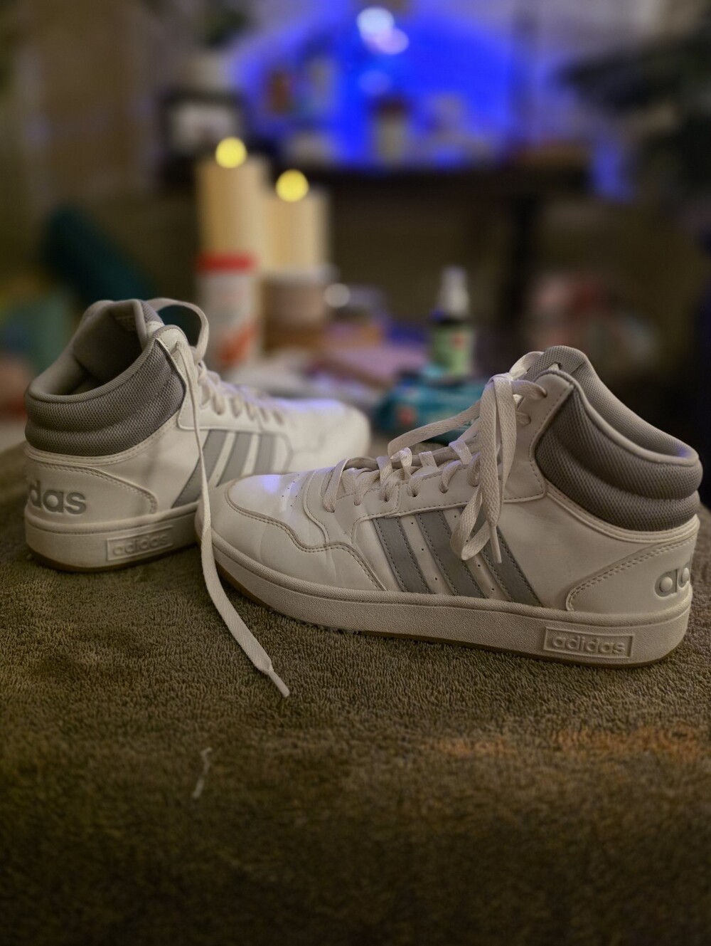 adidas Hoops 3.0 Mid Classic Vintage White and Light Gray High-Top Sneakers